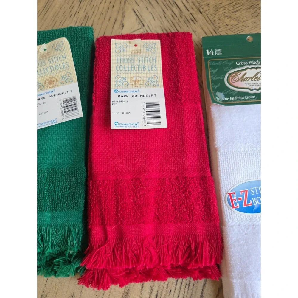 Charles Craft Cross Stitch Tea Towels Finger Tip Lot Of 3 New NOS  Cross Stitch
